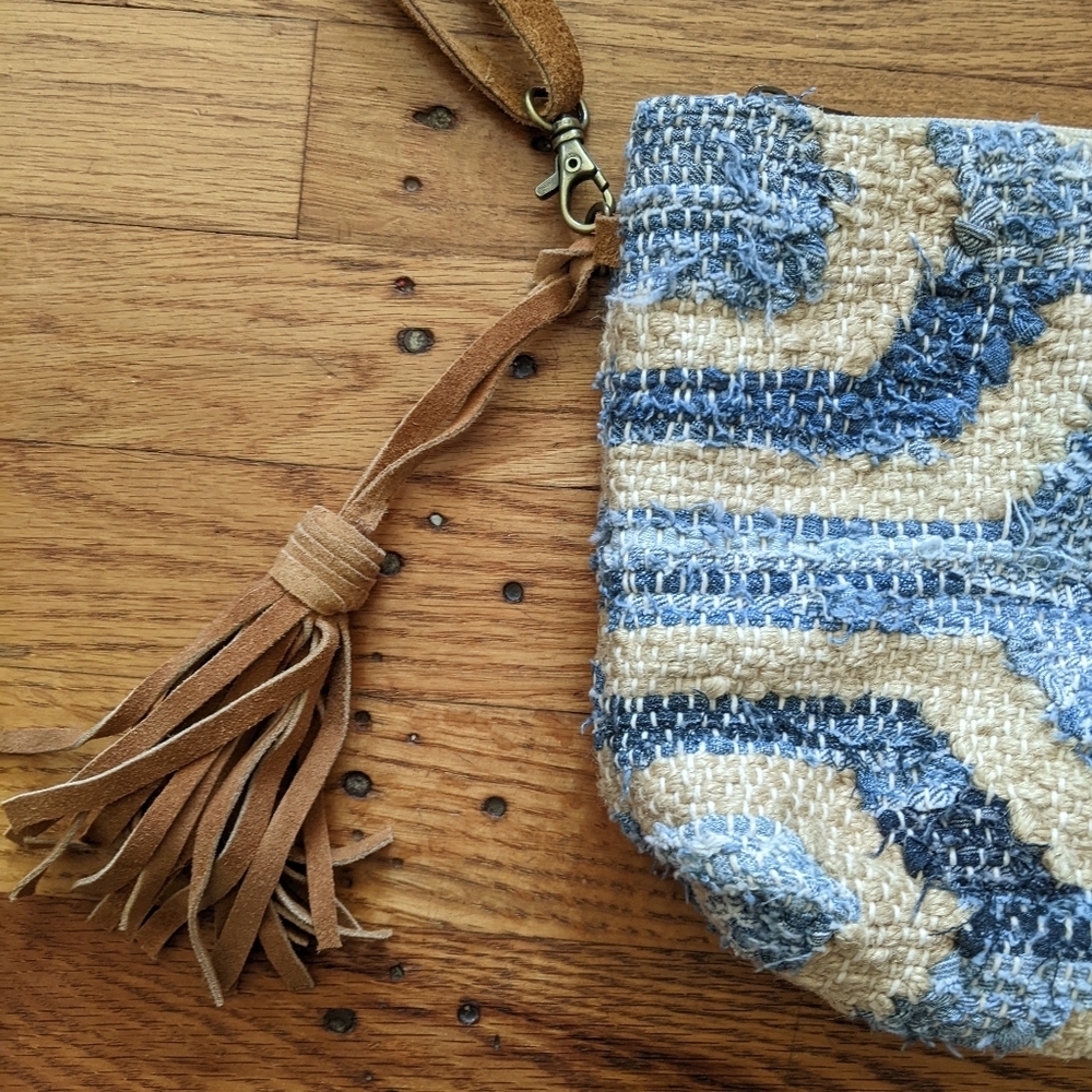 Crosstree Lane Upcycled Denim W/Leather Straps Purse/Bag - Picture 3 of 8